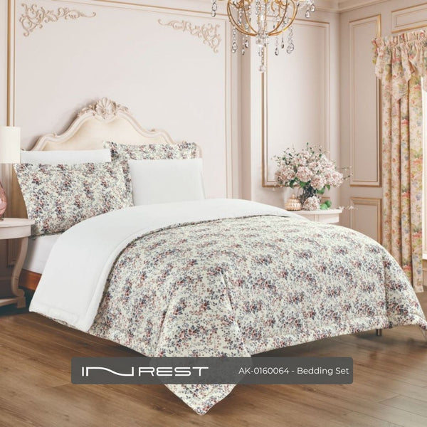 طقم مفرش سرير 6 قطع قطن 100% - تصميم كلاسيكي بتدرجات ألوان هادئة (مقاس كينج 230×250 سم)
