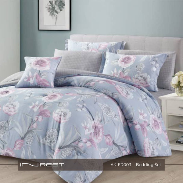 100% Cotton King Size Comforter Set of 7 Pieces The Color is light purple, pink and silver