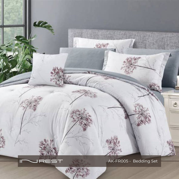 100% Cotton King Size Comforter Set of 7 Pieces The Color is white and gray