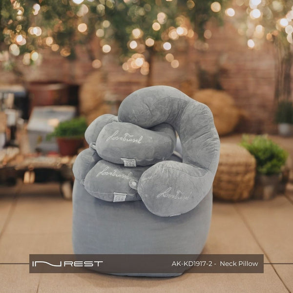 Portable Neck Pillow 100% Microfibre Material  Silver