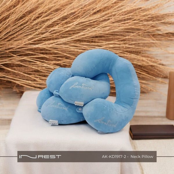 Portable neck pillow 100% Microfibre Material  Light blue colour