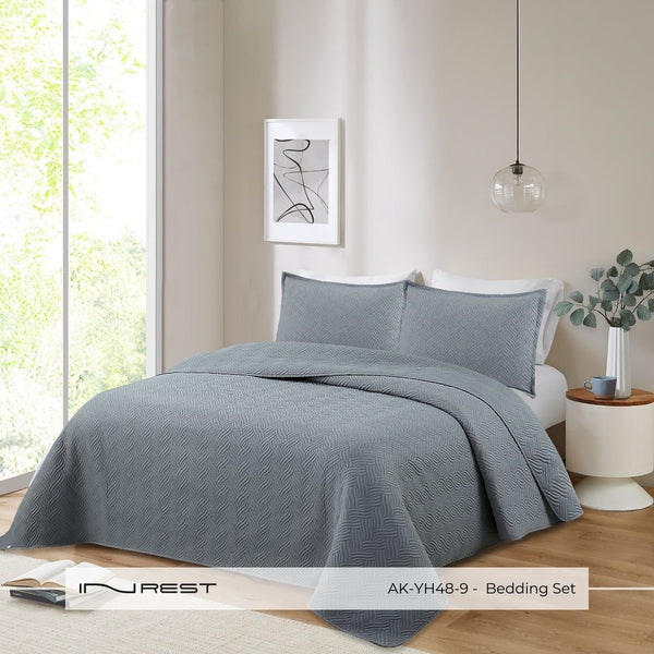 100% Microfibre Summer Dark Grey Bedding Set - 3pcs