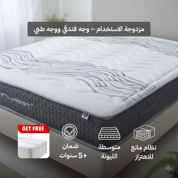 مرتبة سرير ان ريست IR16 مزدوجة الاستخدام – وجه فندقي ووجه طبي بنظام مانع للاهتزاز - متعددة المقاسات