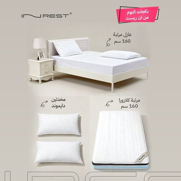 INREST Klazura Mattress 160 cm Package – with 2 Diamond Pillows + Mattress Protector